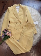 ZARA NEW Yellow Double Breasted Blazer Jacket/And MATCHING TROUSER Size M 