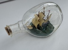 Vintage British Galleon Ship On Choppy Seas Ship In A Bottle 16cm