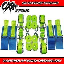 4x HI VIS Car Trailer Transporter Recovery Straps Truck Heavy Duty Alloy Wheel