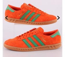  Adidas Hamburg Originals Retro Trainers Orange Green Suede UK 9 HO047 2021