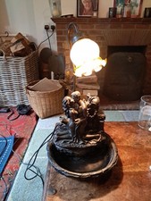 Widdop Bingham Fountain Lamp Nude Lovers Figurine Table Lamp Glass Shade Retro