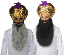 Sultan Jafar Indian Golden Turban & Beard Bollywood Fancy Dress Set 