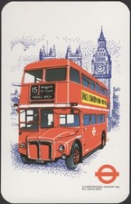 Playing Cards Single Card Old Vintage * RED LONDON DOUBLE DECKER BUS Big Ben Art