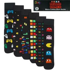 Mens Cotton Rich Retro Games Designer Socks, 6 Pack, Size 6-11