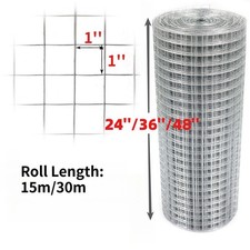 Welded Wire Mesh 1" x 1" x 15m/30m Galvanised Fence Aviary Rabbit Hutch Chicken