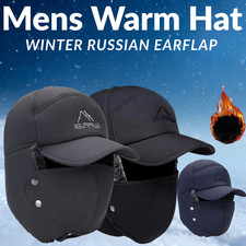 MENS WARM HAT WINTER RUSSIAN EARFLAP FACE MASK SKI CAP AVIATOR TRAPPER