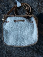 New With Tags Zara Faux Shearling Teddy Fur  Handbag Tan/Cream