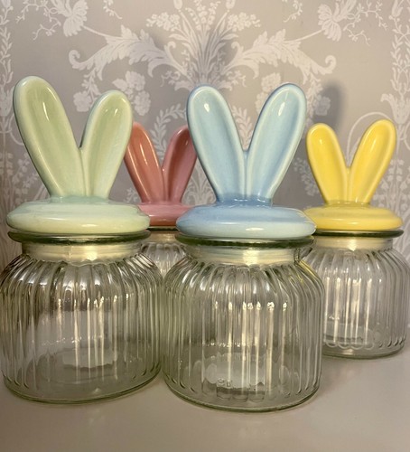 Glass jar with bunny - with, ears-