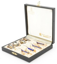 set of four Art Deco Norwegian silver and guilloche enamel coffee spoons cased