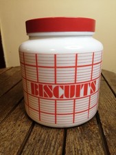 Vintage CLP Milk Glass Biscuit Jar Red & White Checked 80’s 16cm