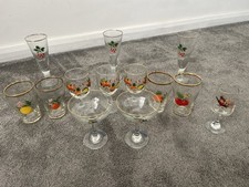  Vintage Gilded Britvic Contrell Cochrane Art Deco Glasses Pure fruit Babycham 