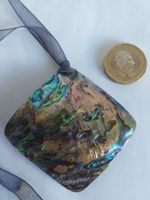 Abalone Shell Mother Of Pearl Pendant Ribbon Necklace
