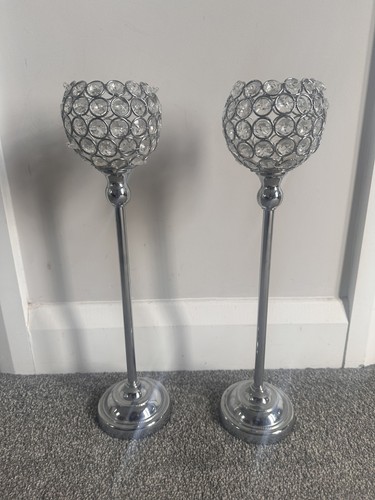 Silver crystal globe candle - silver,