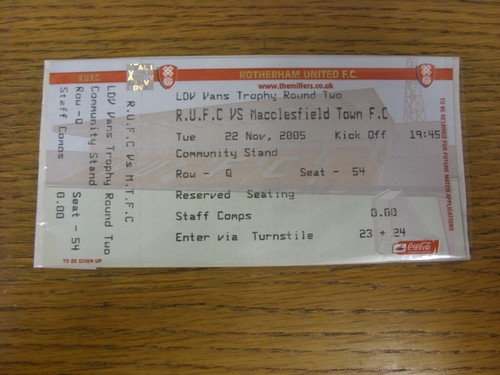 2005 ticket rotherham - 22/11/2005,