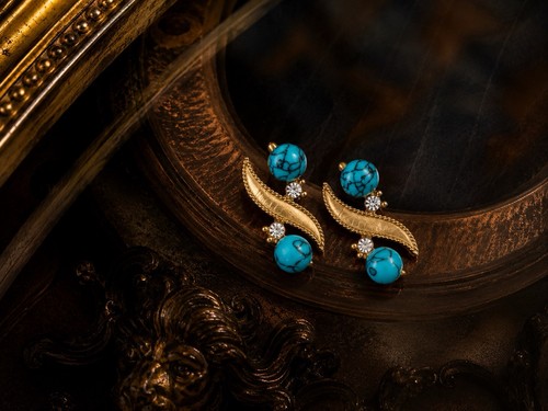 Vintage gold tone turquoise - turquoise, &
