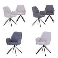 Pair of Aspen Swivel Dining Armchairs, Fabric Upholstered, Plywood Seats, Metal
