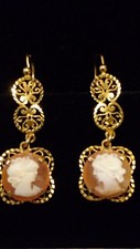 RARE Antique Victorian 9ct Yellow Gold Carnelian Cameo Drop Chandelier Earrings 