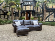 Brown Leather Retro Corner Sofa Chaise