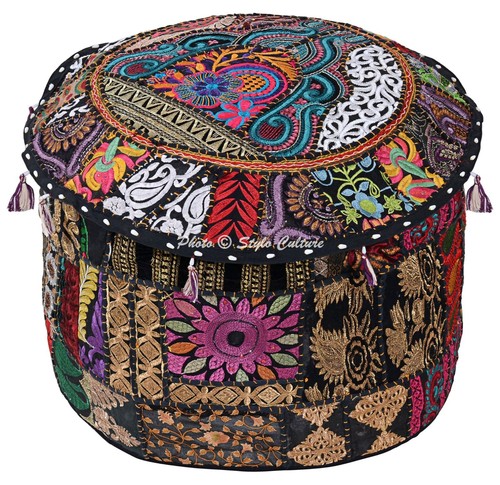 Black round ottoman - ottoman, chair