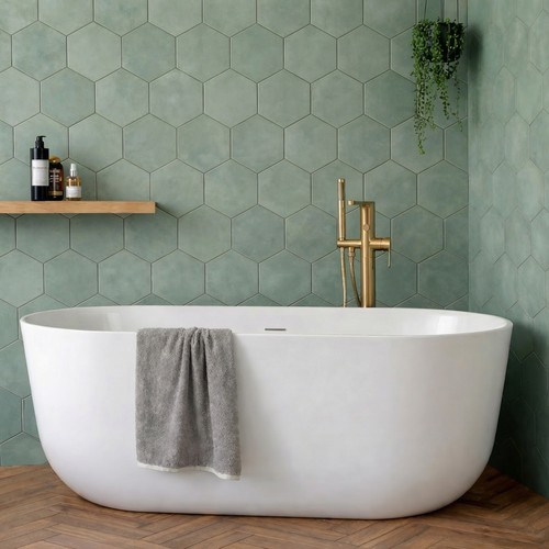 Green hexagon porcelain tiles - green,