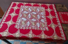 Ethnic Style Gold & White Embroidered  Red tablecloth & 4 Napkins -   36" x 34"