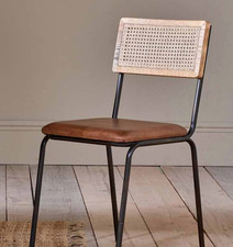 Nkuku Iswa Leather & Rattan Cane Dining Chair - Tan - New RRP £250
