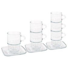 12pc LAV Clear 350ml Cozy Stacking Glass Coffee Cups & Saucers Set Glasses