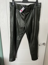 Marks and Spencer Dark GreenPU Leather Trousers Size 22 Short New with Tags