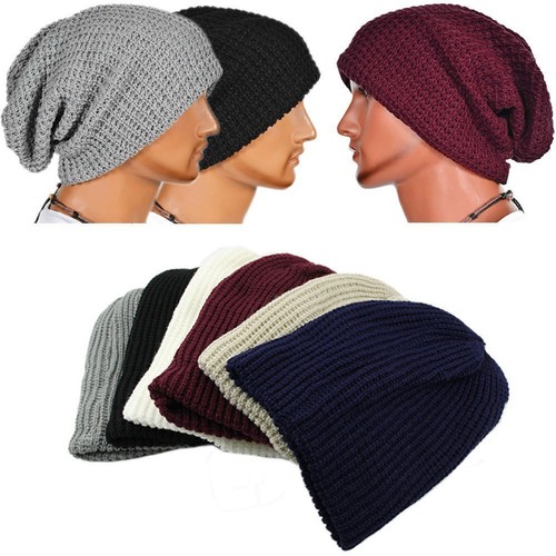 Men knitted slouch beanie - knitted,