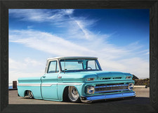 Lowrider Custom Blue Chevy Pickup T Framed Wall Art Poster Canvas Print Picture