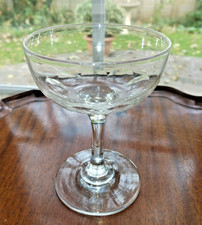 Antique Victorian Champagne Saucer Glass ~ Lens Cut "Printies" ~ Ground Pontil