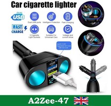 DC 12V LED 2 Way Car Cigarette Lighter Socket Splitter Dual USB Charger Adapter