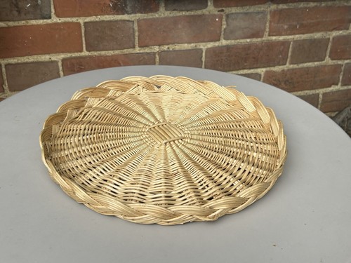 Vintage circular wicker tray - vintage,