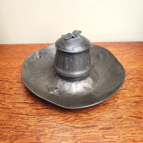 Art nouveau pewter inkwell - art,