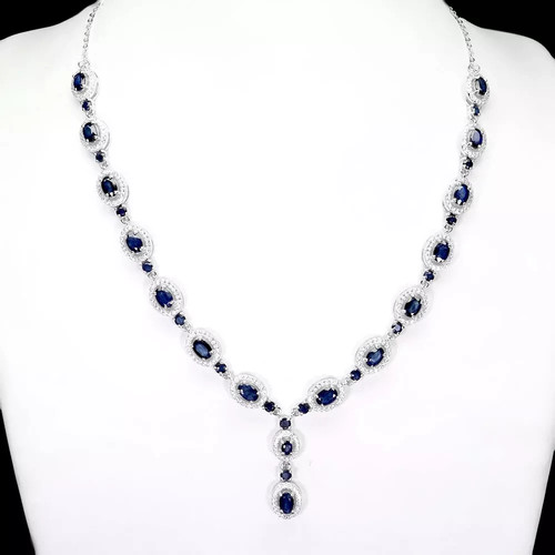 Silver necklace sapphire blue - sapphire,