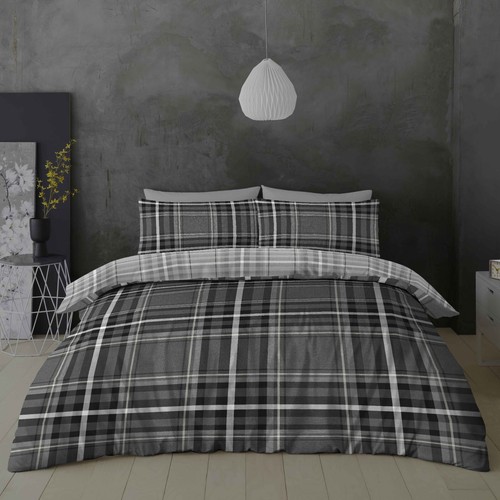 Denim check duvet cover tartan - cover,
