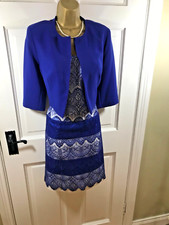 Linea Raffaelli Cobalt Blue & White Lace Dress & Jacket, 42 UK 14, New Tags £665