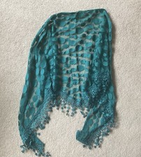 Emerald Green Scarf ( Lacy With Fringe) Triangular Long Ends Very Smart/dressy