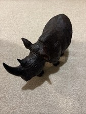 Large Collectable Wooden Carved Rhinoceros African Animal Figure Model Ornament