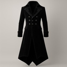 Men Black Velvet Swallowtail Frock Coat Goth Steampunk Victorian Tailcoat Duster