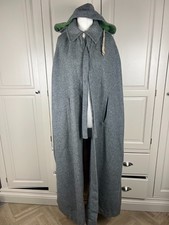 Vintage Antique grey wool  Edwardian long Cape Cloak length 53" with hood
