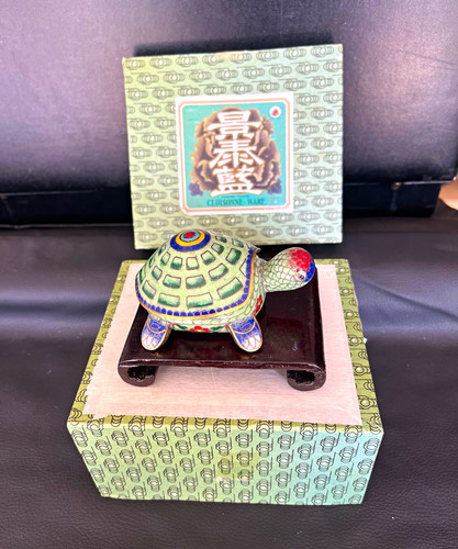 Green cloisonne enamel turtle - green,