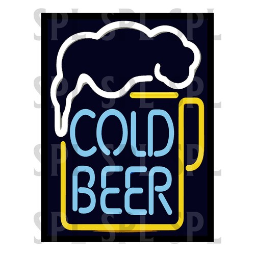 Cold beer neon print metal - beer,