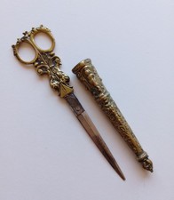 Antique 19thC German Aug Knecht Solingen Large 25cm Ornate Scissors In Sheath