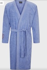 Boss Mens Light Blue Cotton Velour Bathrobe Dressing Gown  L BNWT £144 Current