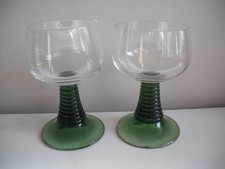 Pair of  Emerald Green Beehive Stem   Vintage Wine Glasses