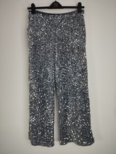 QVC Nina Leonard Sequin Velvet Wide Leg Trousers Grey smoke Size M 994
