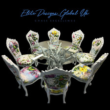 Elite Art Deco style Elite Designer Driftwood Glass top circular Dining set