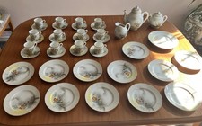 Japanese porcelain lithopane Geisha Teaset Complete Gold Trim 12 place Excellent