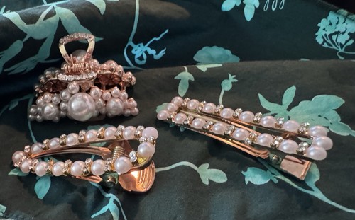 Hair clip set gold pearl - hair,